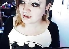 Cute alt ts girl plays with her pecker on webcam