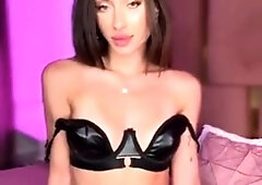 Amateur busty brunette masturbates and does hand job