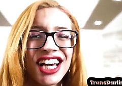 Bigtit ginger ts shows off booty and melons in advance of jerking off during this very erotic solo masturbation session