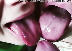 two cuties close up spunk flow in throat cum kiss and gulp