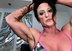 Meaty Muscle Dominatrix Kandy devours a protein-packed feast of thick steak and enormous noodles, her ripped abs glistening as that babe slaps her har