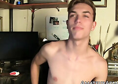 Skinny blond Atlas Evan wanking his dick hard until ejaculation