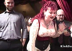 Group of sexy slaves in the upper floor fuckfest party going throughout lezdom domination and belt on weenie sucks and bang then real large dongs scre