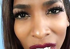 Cute black shemale with short hair undresses to show body