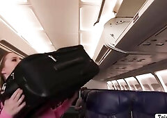 Lustful TS flight attendant lets her overweight passenger suck her hard shecock in the plane.After that,that babe screws her vagina so unfathomable an