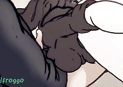 Brunette Hair with large breasts sucks rod (Anime 2D)