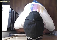 Gloryhole homemade DILF sucks and wanks BFs cock at home