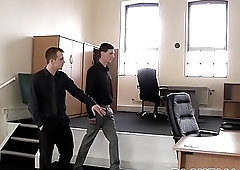 Jock bends his office partner over for doggy style drilling