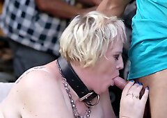 Kinky Mature Giantess Diana Loves Pet Play In Stockings With 2 Strangers In Public