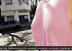 I'm walking to the park out of a brassiere in a low-cut top that showed my titties on the sides. I LET 'EM RECORD ME IN THE PARK