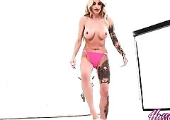 BTS: Sexy Breasty Anastasia Shades thoroughly enjoys taming Jax Slayeher's BBC as this babe sucks it frenetically, widens her legs and takes it i