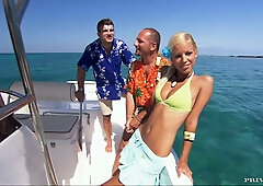 Three blondes on a speed boat get wild in the middle of nowhere