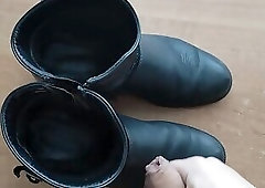 Cum on mom's ankle strap boots