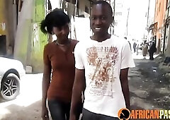 Breasty thick natural Afro hottie bent over by lascivious Congolese Boyfriend took his ebony dong unfathomable in her taut ebony snatch in advance of 