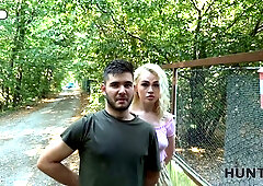 Hunt4k. blond luved facesitting and Doggy Style with hunter outdoors