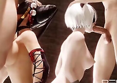 Nyotengu and Yorha 2B Deepthroath Oral sex
