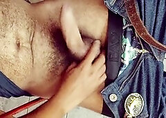 Hairy redneck Stink Hairymale smokes while rocking his jeans