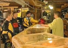 Three Men Take Turns With A Young Biker