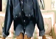 Chick Widens Legs and Teases in Open Denim Shirt