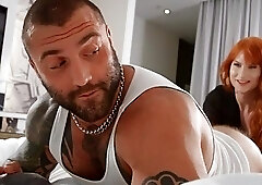 Redhead Canadian tgirl Evie Envy tops big hairy hunk