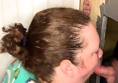 Big titted glory hole blowjob slut fucks and loves facial
