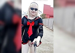 A walk in a red sailor costume