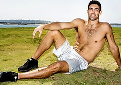 Tall solo hottie Sebastien jerks his hard cock