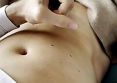 Morning wank, showing off my cock and cumshot to the neighbours, eating cum!