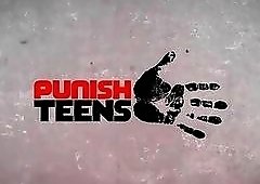 Submissive ebony teen learns discipline by getting bound and fucked