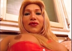 Hot threesome with two stunning blonde trans divas and a lucky guy