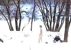 Pervert chap jerks in the snow
