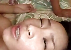 Naked Japanese girl is getting her tight cunt ravaged and all the cum ends up down her throat