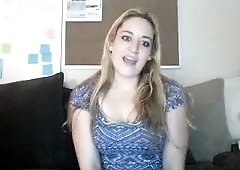 Cute blonde camgirl on a leash sucks and fucks a hard stick