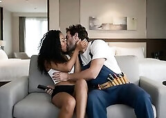 Ebony gal creampied by a hotel maintenance chap ( AI Generated )