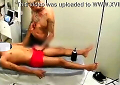 A silent, gay-for-pay stud with a meaty schlong came, fellated, and did sixty nine on the stretcher.