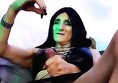 LuvNuk69 is facing the camera wearing crotchless fishnet nylons whilst that babe masturbates her sizeable jock on livestream and receives a tip reques