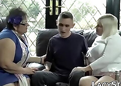 Busty English granny is banged doggy while eating pussy