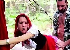 Tiny redhead outdoor masturbation