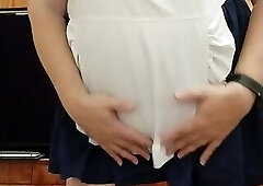 Sissy maid jerking small dick and cuming