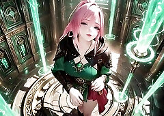 When a sacred Gothic cathedral meets a magical pink-haired maiden, this visual feast will leave u breathless. Clothed in taut green battle gear, that 