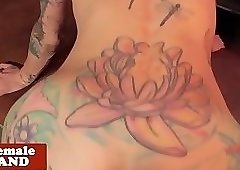 Tattooed trans goddess POV fucked at a bar