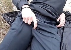 Outdoor masturbation, jerking off public, male ejaculation