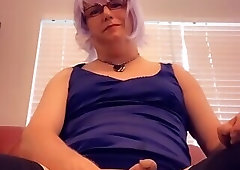 Pantyluvn sissy big cumshot in blue satin dress