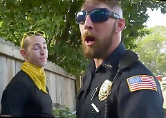 Inexperienced cop enjoys his first time with two mature daddies