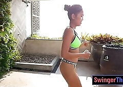 Anal fucking my big ass Thai girlfriend after rooftop pool visit