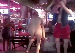 Drunk girl public bar strip