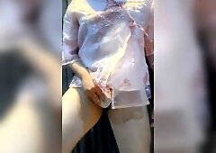 Cute femboy cum whilst wearing her mommy’s pants