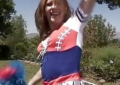 Horny old guy fucks a shemale cheerleader hard and fast