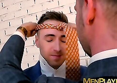 Hardcore businessmen hammer ass after throat fucking