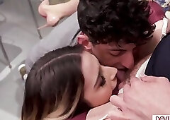 Big tits milf teacher having threesome with teen students